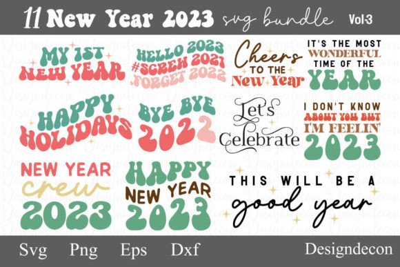 New Year 2023 Sayings Retro SVG Bundle